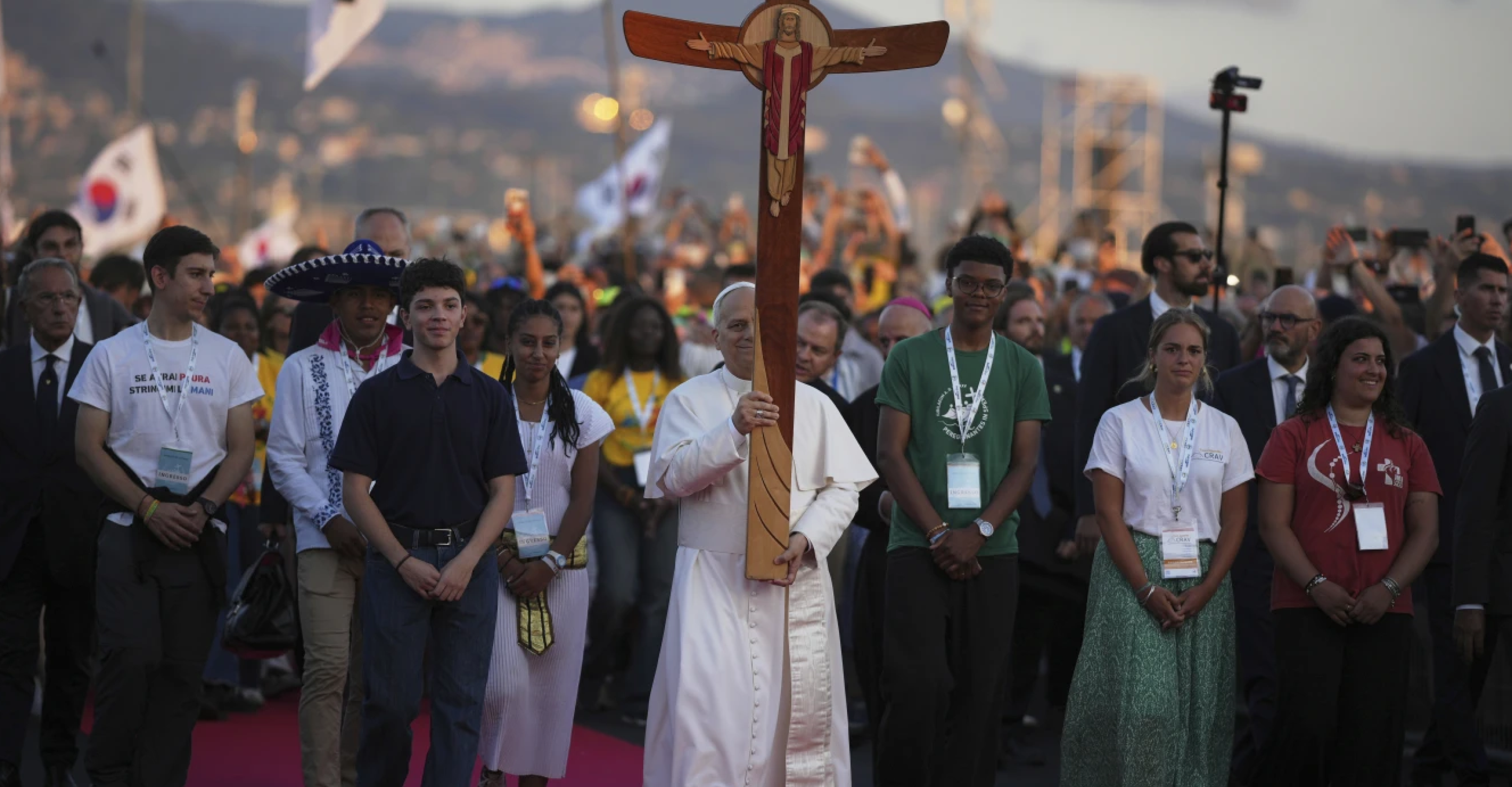 Pope Leo walking with the Youth through the streets of Vatican city to St Peter's Square for the Youth Mass for Jubilee 2025