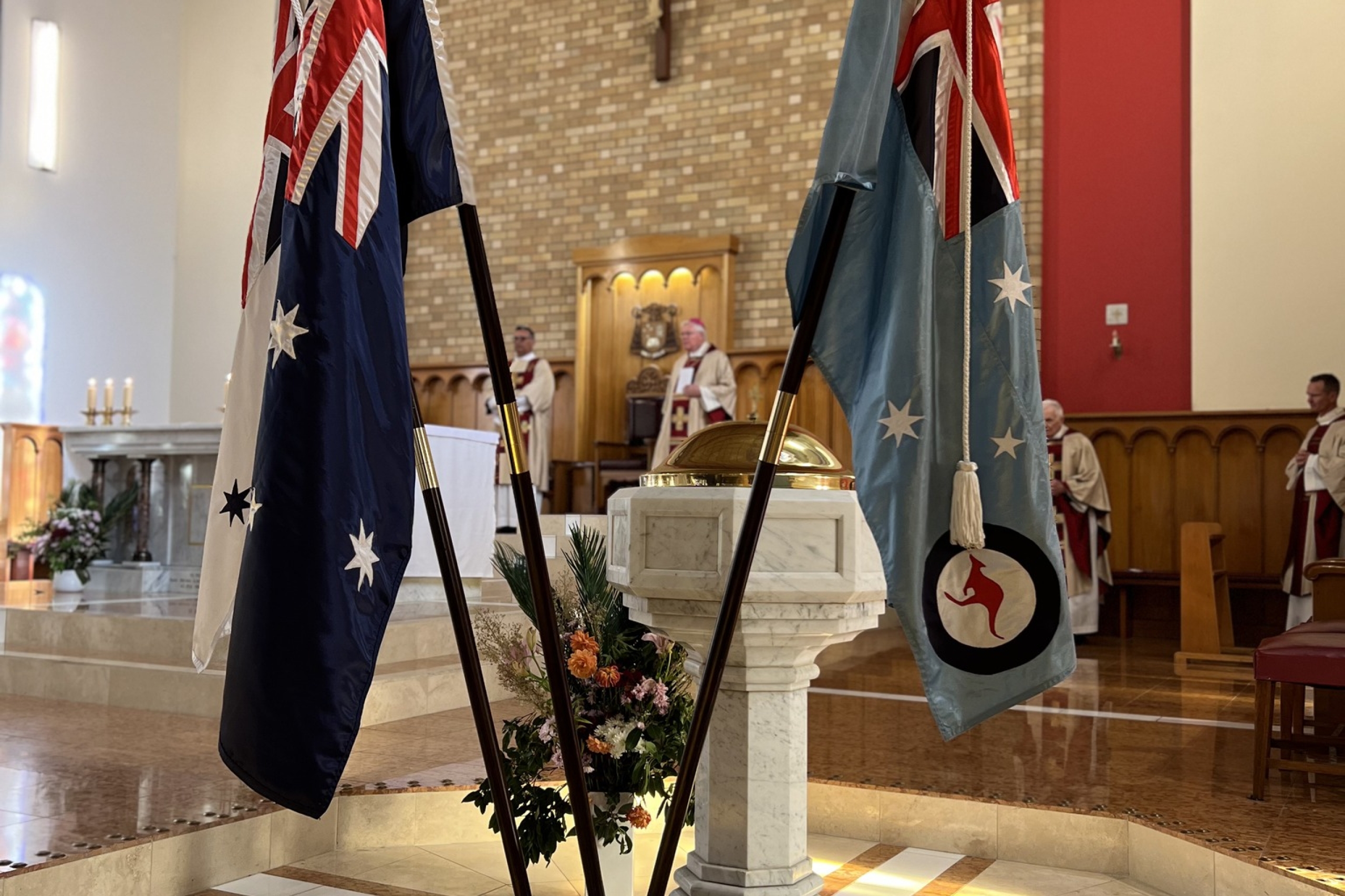 flags inside St Christophers Cathedral