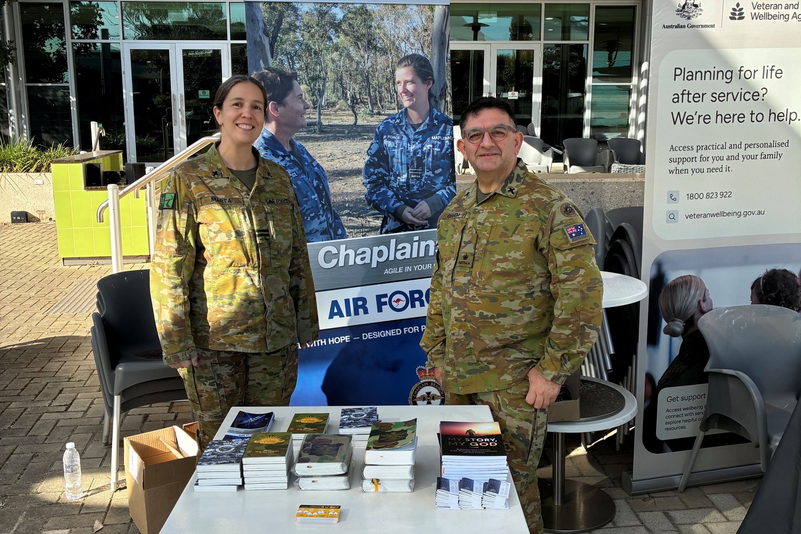 fr Paul Ghanem and pastoral assocaite Sophie Marta at the R U Ok Day at RAAF Edinburgh South Australia