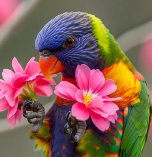 lorikeet on a floral branch during in Australia